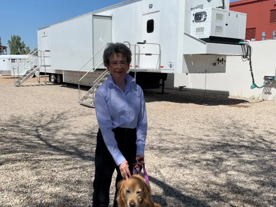 Helen Rosen and her dog Pippa, a Golden Retriever