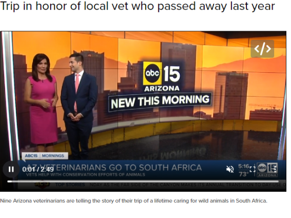Newscasters discuss veterinarians' trip to South Africa.