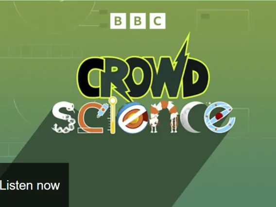 BBC Crowd Science podcast logo. Colorful text on a green background.