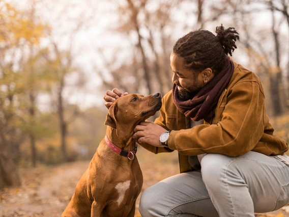 man and dog together