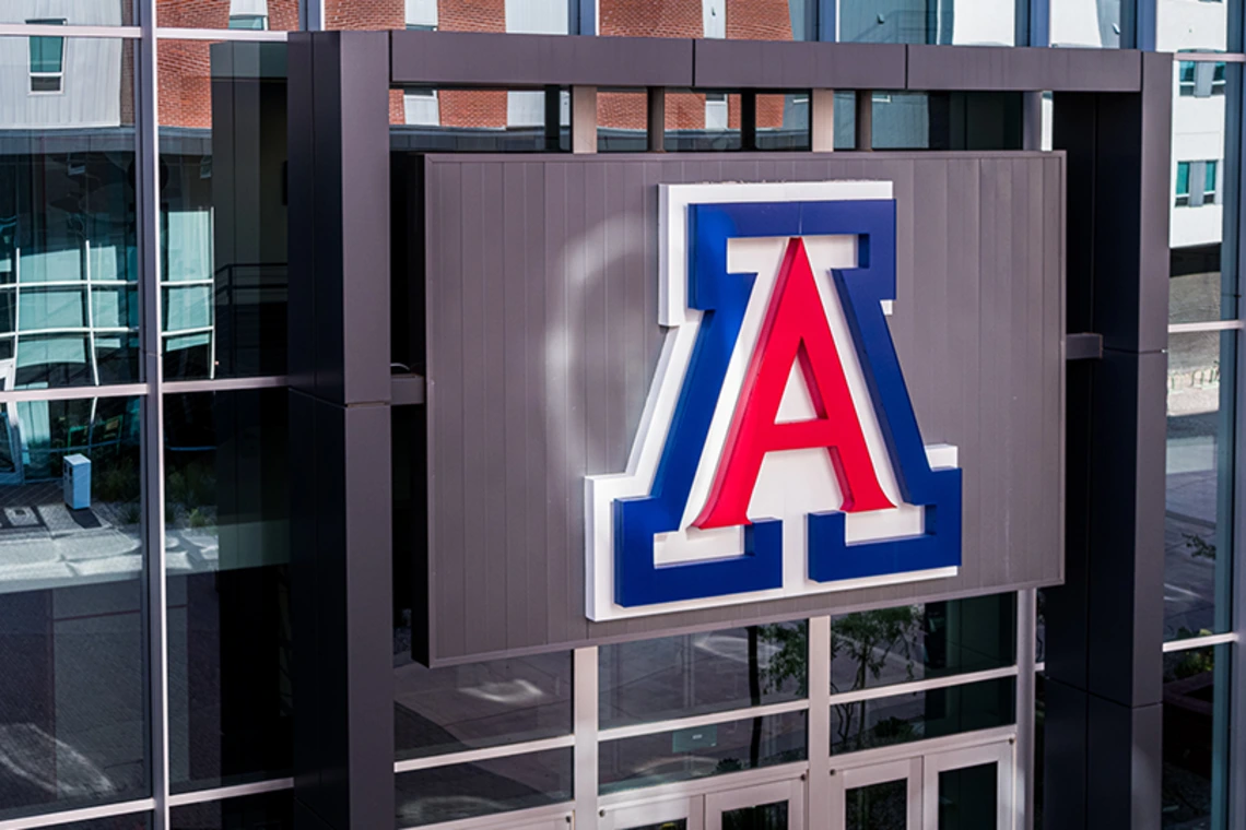 Close up shot of block A on UA campus building