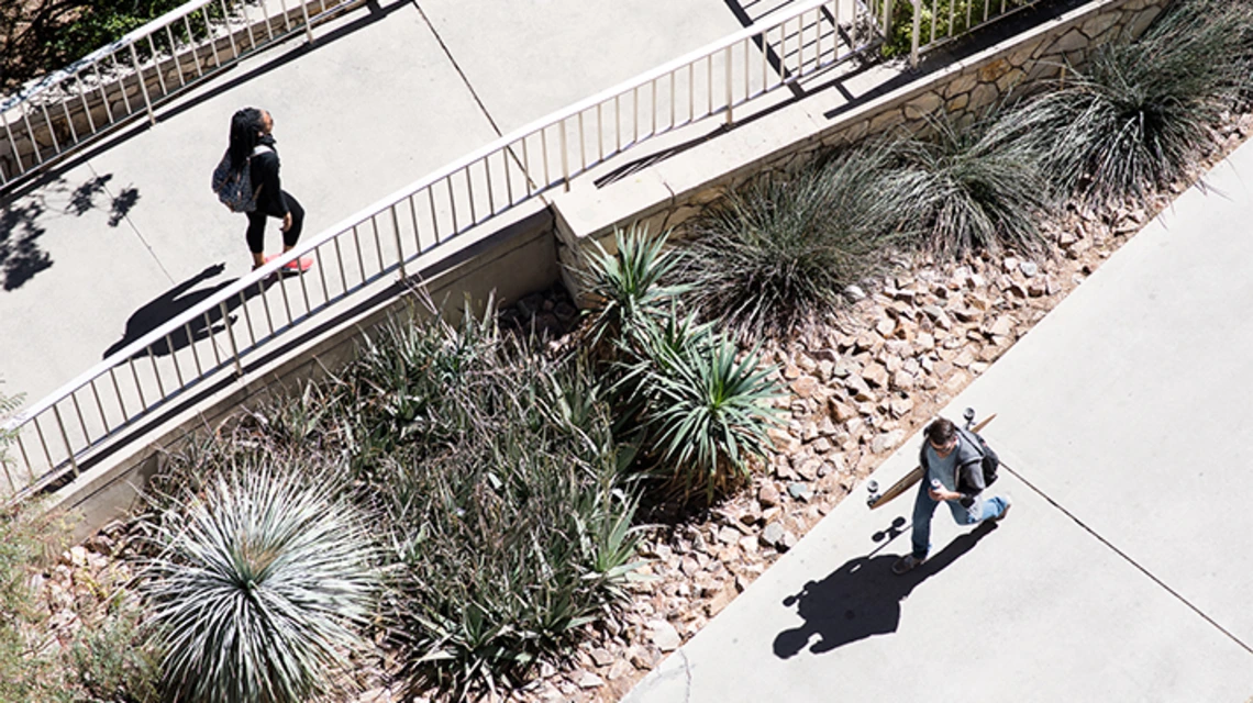 Aerial view of UA campus sidewalks