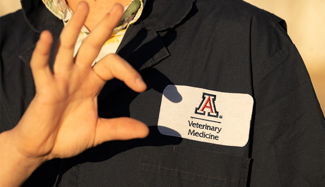 Close up shot of vet med nametag