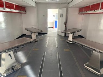 Interior view of mobile veterinary clinic.