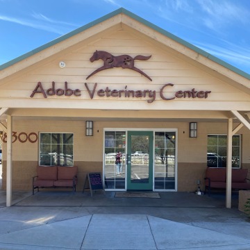 The front of the Adobe Veterinary Center building.