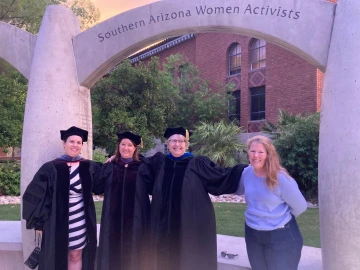 Sharon with colleagues in the women's plaza