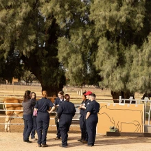 students learning at the farm