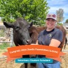 A woman stands next to a cow and smiles. At the bottom of the photo, text reads "Congrats 2024 Zoetis/AAVMC Veterinary Student Scholars!"